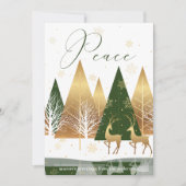 Invitation Gold Green Tree moderne Deer Paix voeux de vacance (Devant)