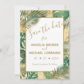 Invitation Gold Green Tropical Feuilles Enregistrer l'invitat (Devant)