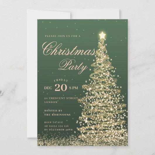 Invitation Gold Green Winter Christmas Tree Holiday Party (Devant)