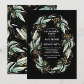 Invitation Gold Green Wreath Black Modern Engagement Party (Devant / Derrière)