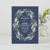 Invitation Gold Green Wreath Navy Blue Boho Fête des mariées (Debout devant)