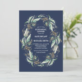 Invitation Gold Green Wreath Navy Blue Rehearsal Dîner (Debout devant)