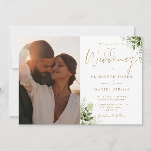 Invitation Gold Greenery Floral QR Code Mariage photo (Devant)