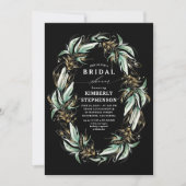 Invitation Gold Greenery Wreath Black Boho Fête de l'mariée (Devant)