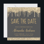 Invitation Gold Grey Parties scintillant moderne Sweet 16 Enr<br><div class="desc">Luxury Gold and Charcoal Grey (Grey) Sparkly Dripping Parties scintillant Sweet sixteen - 16 Fête d'anniversaire de fille Enregistrer la date Invitation. Cette invitation est parfaite pour la Parties scintillant étincelante Sweet 16th Birthday Party qui cherche à célébrer dans Rose Rose Gold.</div>