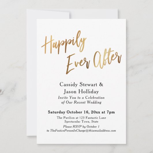 Invitation Gold Happy Jamais Après Bokeh Black Back Réception (Devant)