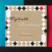 Invitation Gold Harlequin Diamond Motif Surprise Anniversaire