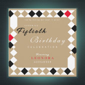 Invitation Gold Harlequin Diamond Motif Surprise Anniversaire