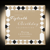 Invitation Gold Harlequin Diamond Motif Surprise Anniversaire