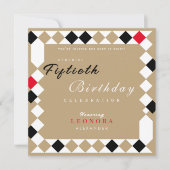 Invitation Gold Harlequin Diamond Motif Surprise Anniversaire (Devant)