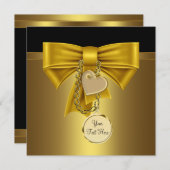 Invitation Gold Heart Black Gold Party Modèle (Devant / Derrière)