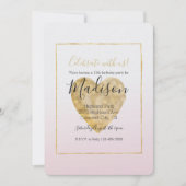 Invitation Gold Heart Blush Pink Ombre Anniversaire (Devant)