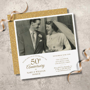 Invitation Gold Heart Confetti Mariage Photo 50e anniversaire