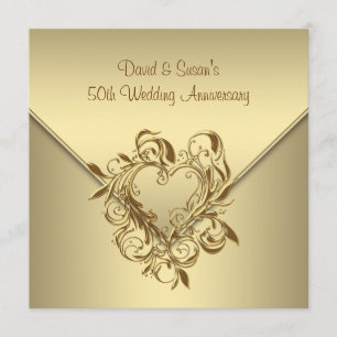 Invitation Gold Heart Elegant Gold 50e anniversaire Mariage
