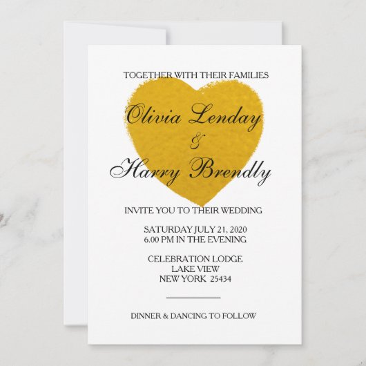 Invitation Gold Heart - Faux Foil Mariage Card (Devant)