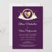 Invitation Gold Heart Femme violet Mariage virtuel (Devant)