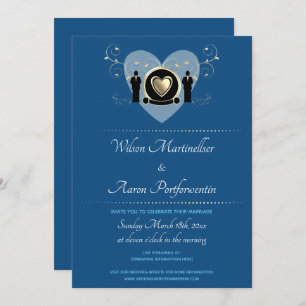 Invitation Gold Heart Homme Classic Blue Mariage virtuel