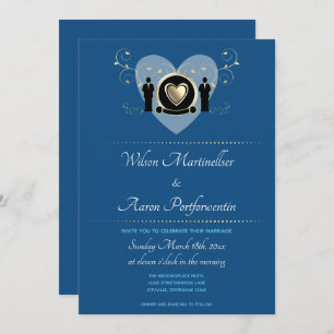 Invitation Gold Heart Homme Mariage Classic Blue