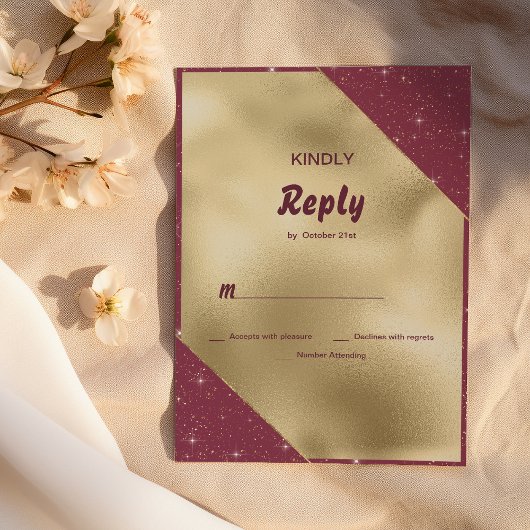 Invitation Gold heart sparkle burgundy glitter RSVP