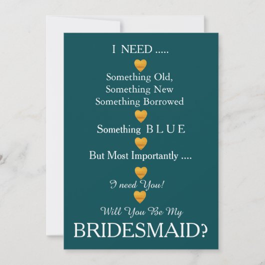 Invitation Gold Heart Will You Be my Bridesmaid (Devant)