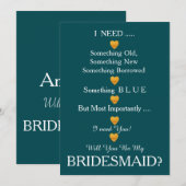 Invitation Gold Heart Will You Be my Bridesmaid (Devant / Derrière)