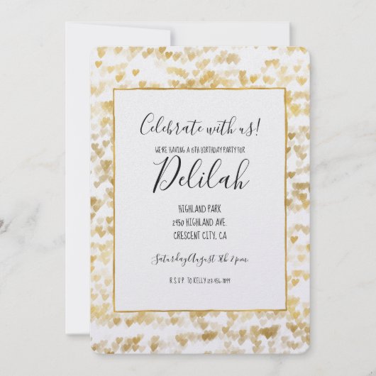 Invitation Gold Hearts Anniversaire (Devant)