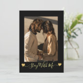 Invitation Gold Hearts Black Photo Holiday Card (Debout devant)
