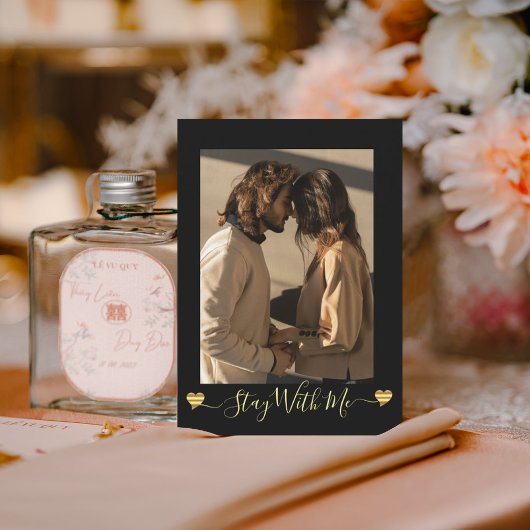 Invitation Gold Hearts Black Photo Holiday Card