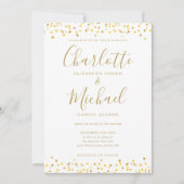 Invitation Gold Hearts Confetti Élégant Script Mariage photo (Devant)
