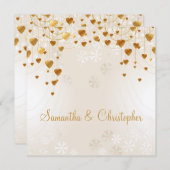 Invitation Gold Hearts et Snowflakes II Mariage (Devant / Derrière)