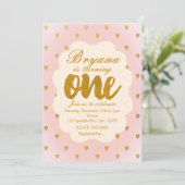 Invitation Gold Hearts & Pink 1er Anniversaire Fête Invitatio (Debout devant)