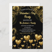 Invitation Gold Hearts Valentine's Day Party (Devant / Derrière)