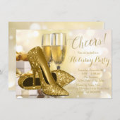 Invitation Gold High Heel Champagne Fête de Vacances (Devant / Derrière)