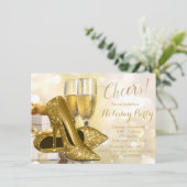 Invitation Gold High Heel Champagne Fête de Vacances (Debout devant)
