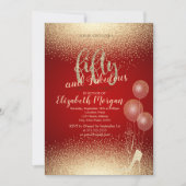 Invitation Gold High Heels Confetti, Red 50th Birthday Party (Devant)