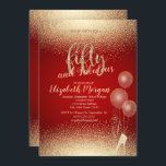 Invitation Gold High Heels Confetti, Red 50th Birthday Party<br><div class="desc">Elégant confetti en or,  talons hauts en parties scintillant or et ballons sur un arrière - plan rouge.</div>
