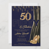 Invitation Gold High Heels Elégant Marine 50 Fabuleux Anniver (Devant)