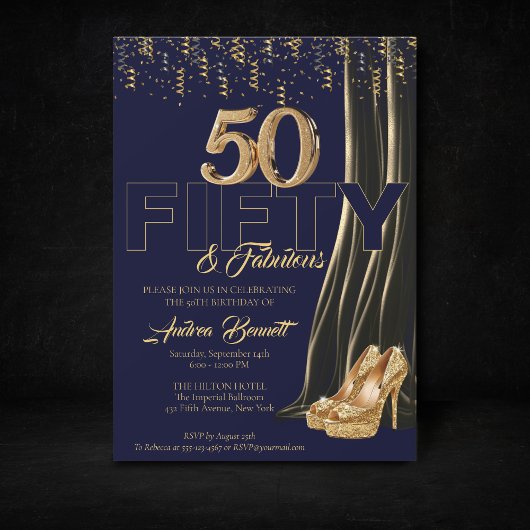 Invitation Gold High Heels Elégant Marine 50 Fabuleux Anniver