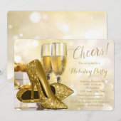 Invitation Gold High Heures Champagne Corporate Holiday Party (Devant / Derrière)