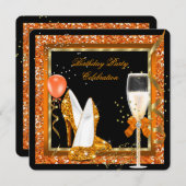 Invitation Gold High Heures Parties scintillant Orange Annive (Devant / Derrière)
