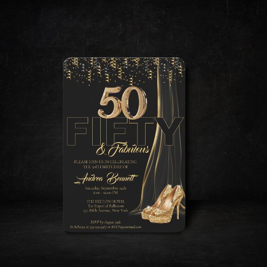 Invitation Gold High Talons Élégant Noir 50 Fabuleux Annivers