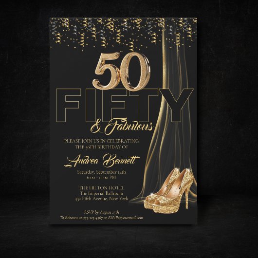 Invitation Gold High Talons Élégant Noir 50 Fabuleux Annivers