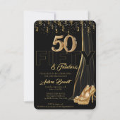 Invitation Gold High Talons Élégant Noir 50 Fabuleux Annivers (Devant)