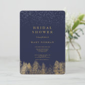 Invitation Gold Hiver neige marine pin bleu douche nuptiale (Debout devant)