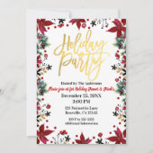 Invitation Gold Holiday Party Poinsettia Floral Noël (Devant)