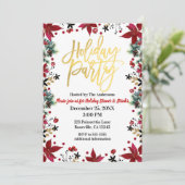 Invitation Gold Holiday Party Poinsettia Floral Noël (Debout devant)