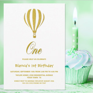 Invitation Gold Hot Air Balloon 1er Anniversaire