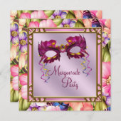 Invitation Gold Hot rose rose violet Masque Masquerade (Devant / Derrière)