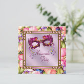 Invitation Gold Hot rose rose violet Masque Masquerade (Debout devant)