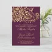 Invitation Gold Indian Paisley Mariage officiel (Debout devant)